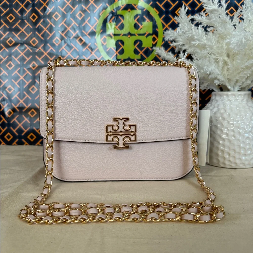 Tory Burch Britten Small Adjustable Shoulder Bag Light Pink with Gold Chain
